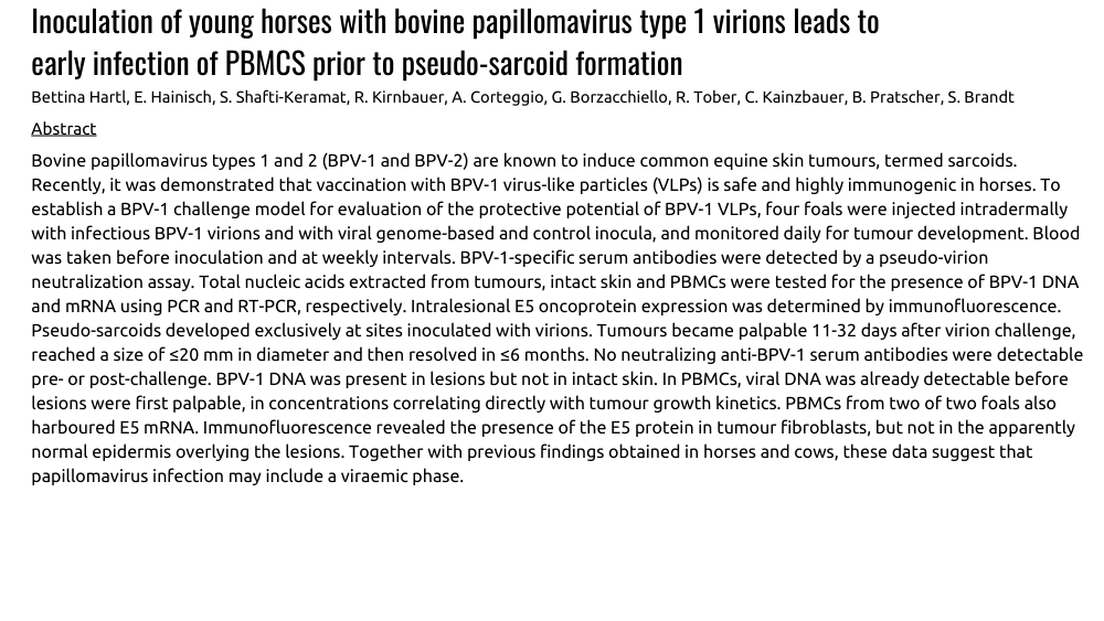 Sarcoids in Horses 3 Sarcoids in horses study