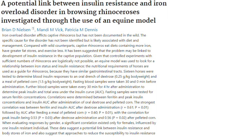 A study showing a link in iron status to IR in horses