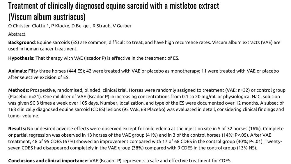 Sarcoids in Horses 6 Treatment of Sarcoids in horses study
