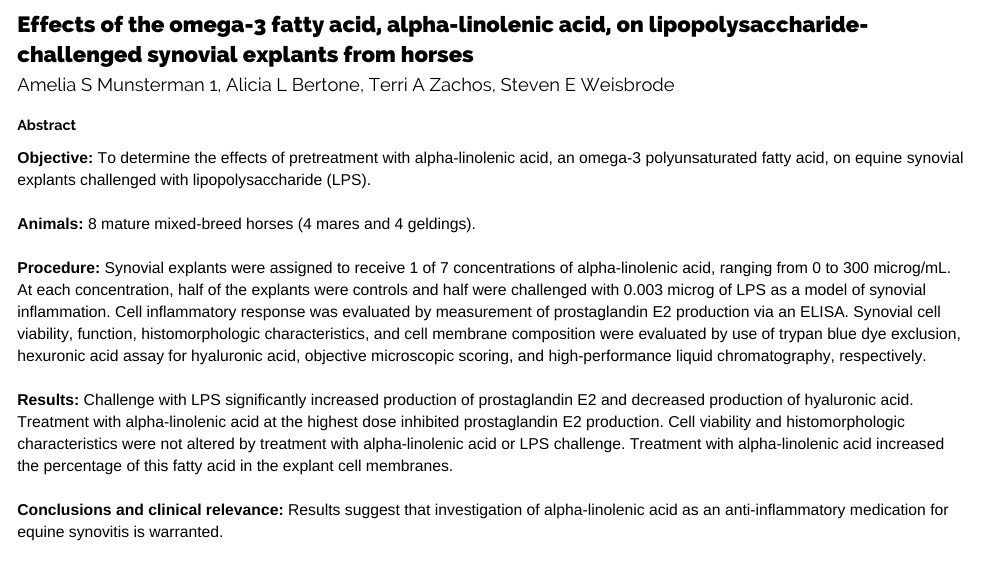 Supporting the Horse Immune System 11 Effects of the omega-3 fatty acid