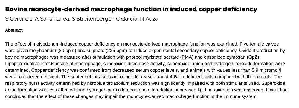 Supporting the Horse Immune System 9 induced copper deficiency