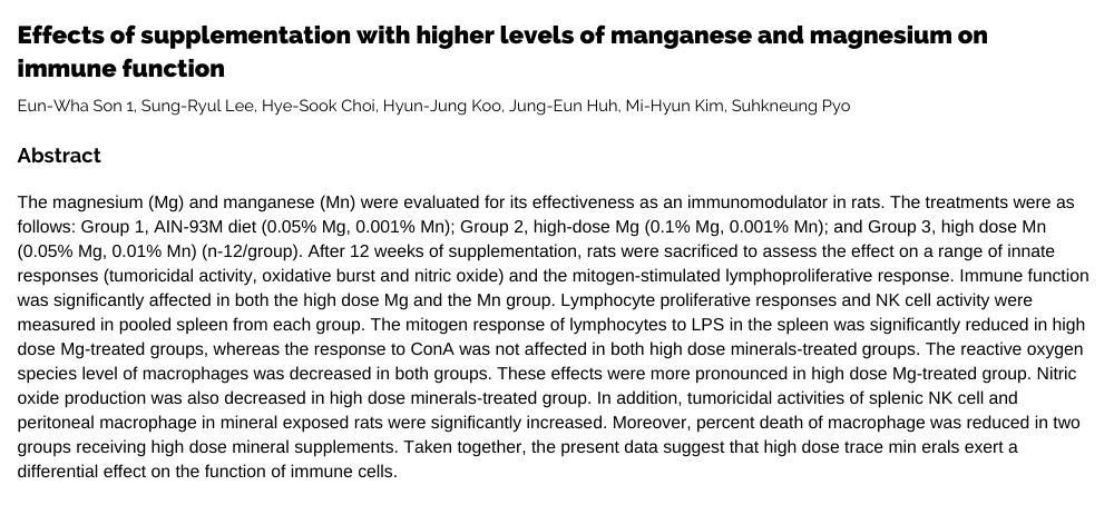 manganese and magnesium on immune function