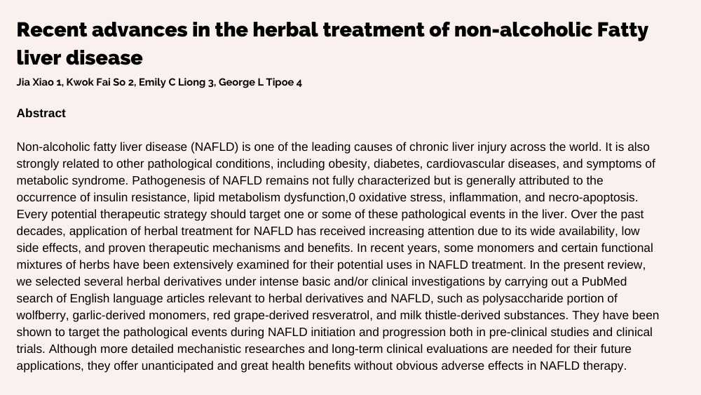 Recent advances in the herbal treatment of non-alcoholic Fatty liver disease