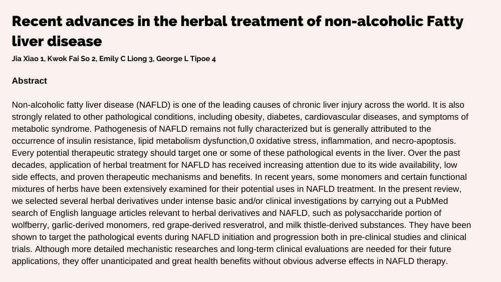The Horse Liver 4 Recent advances in the herbal treatment of non-alcoholic Fatty liver disease