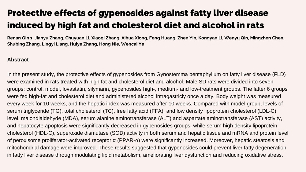 The Horse Liver 5 Protective effects of gypenosides against fatty liver disease induced by high fat and cholesterol diet and alcohol in rats