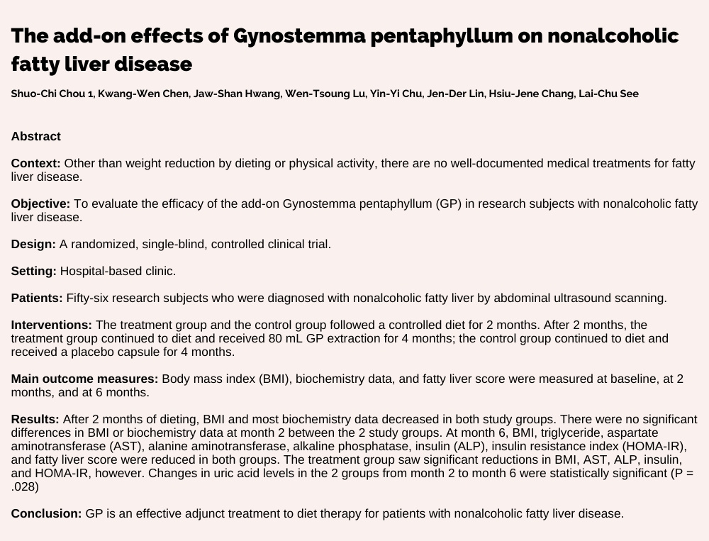 The add-on effects of Gynostemma pentaphyllum on nonalcoholic fatty liver disease